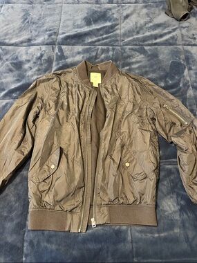 H&M Men's Brown Bomber Jacket with Ribbed Trim